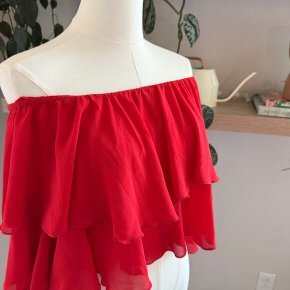 Show Me Your Mumu Copacabana Ruffle Crop Top Red XS Off Shoulder Boho Festival - Picture 3 of 8